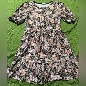 AUW Floral Dress - Black and Pink Size Medium